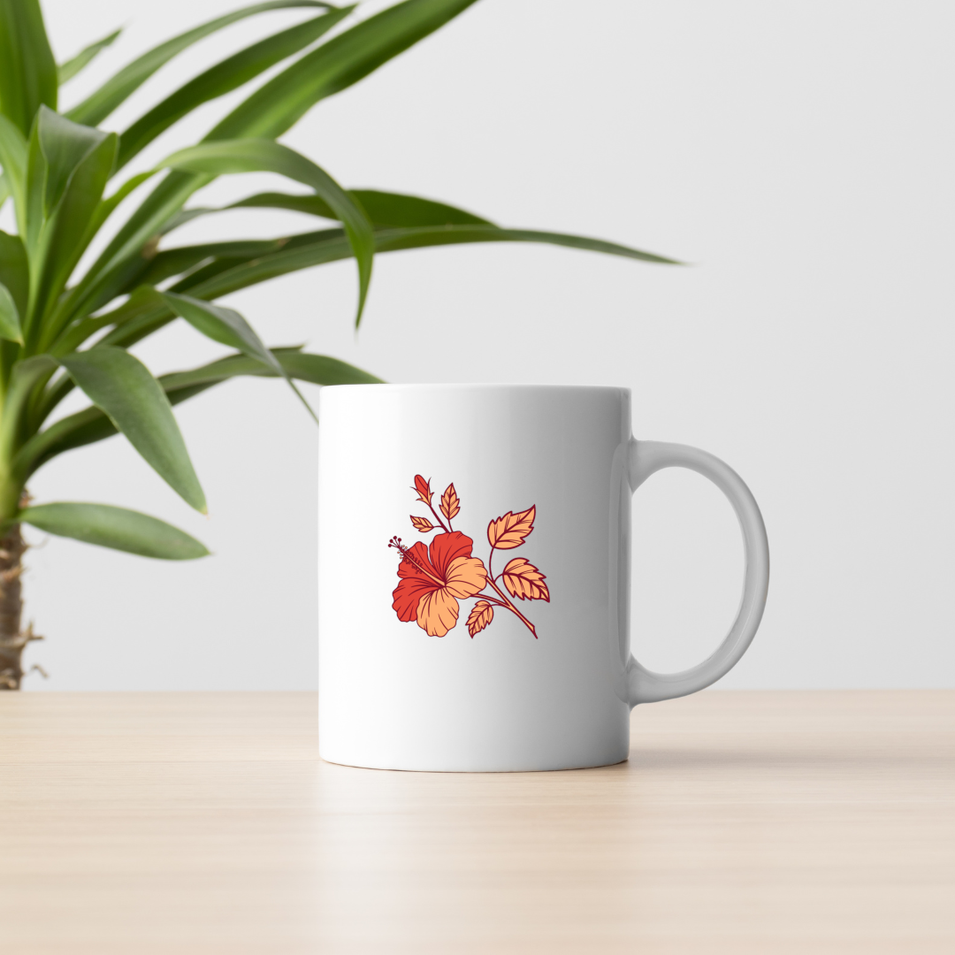 Mug avec motif hibiscus au design tropical et pastel attrayant