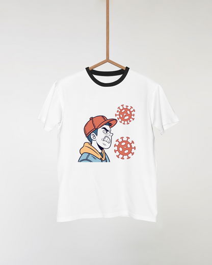 T-shirt avec icône expressive d'adolescent contrarié par la crise sanitaire