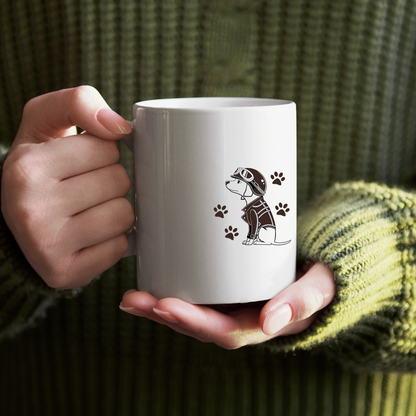 Mug avec icône vintage de chien motard prêt pour l'aventure sur routes sinueuses