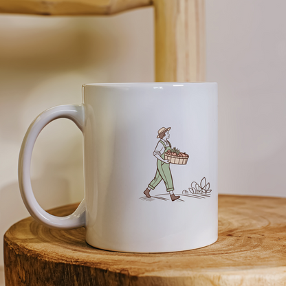 Fermière joyeuse portant légumes | SVG artistique vintage