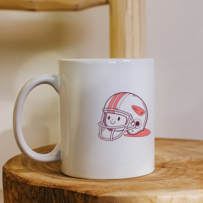 Mug avec casque souriant doodle sportif, design moderne et amusant