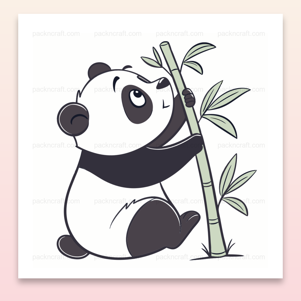 Illustration d'un panda cartoon grimpant sur un bambou, idéal pour des projets DIY et éducatifs.