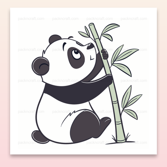 Illustration d'un panda cartoon grimpant sur un bambou, idéal pour des projets DIY et éducatifs.