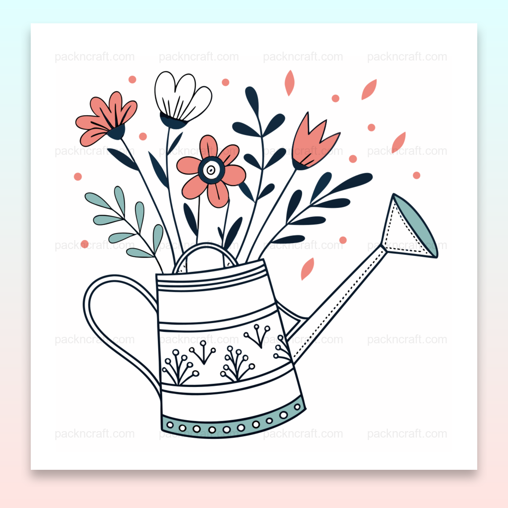 Illustration d'un arrosoir avec des fleurs, style printanier et pastel