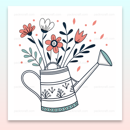 Illustration d'un arrosoir avec des fleurs, style printanier et pastel
