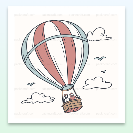 Illustration minimaliste d'une montgolfière en vol pour projets créatifs.