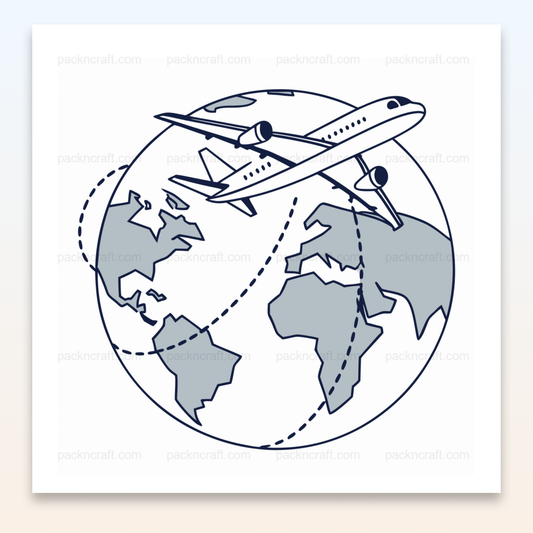 Illustration d'un avion en vol avec globe, style vectoriel minimaliste pour usage créatif
