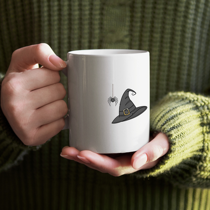 Mug festif avec icône numérique de chapeau de sorcière sur fond Halloween