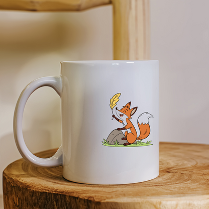 Mug avec renard joyeux stylisé, ambiance forêt enchantée, déco originale