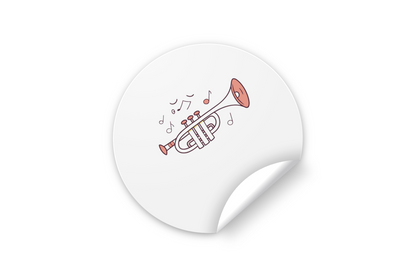 Sticker musical avec trompette dessinée, style artistique mélodieux et captivant