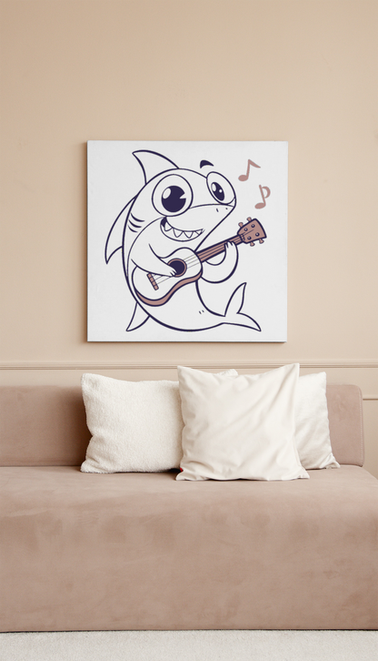 Cadre décoratif avec requin cartoon enjoué dans un thème marin vibrant