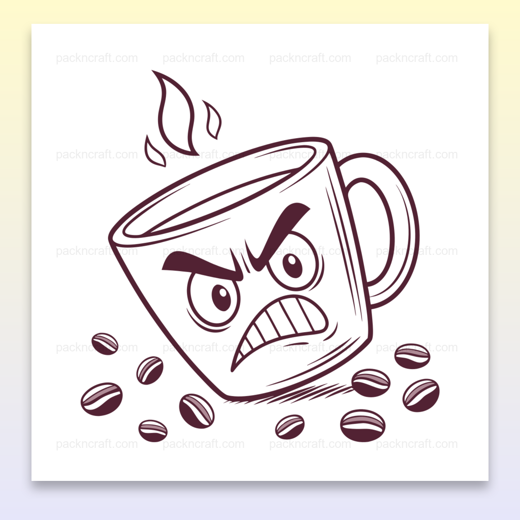 Illustration de tasse de café enragée, fichier numérique SVG pour décoration de cuisine et projets créatifs.