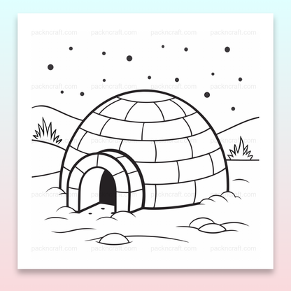 Illustration d'un igloo sous un ciel étoilé en style minimaliste, pour projets DIY.