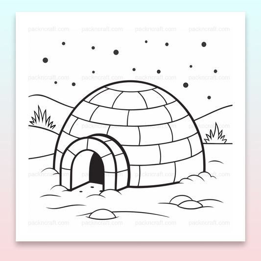 Illustration d'un igloo sous un ciel étoilé en style minimaliste, pour projets DIY.