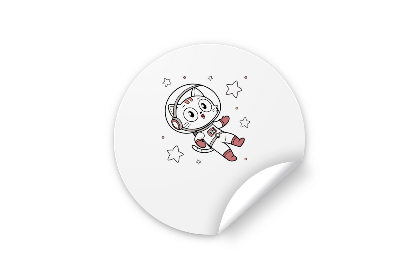 Sticker kawaii avec un chat astronaute joyeux sur fond d'aventure spatiale