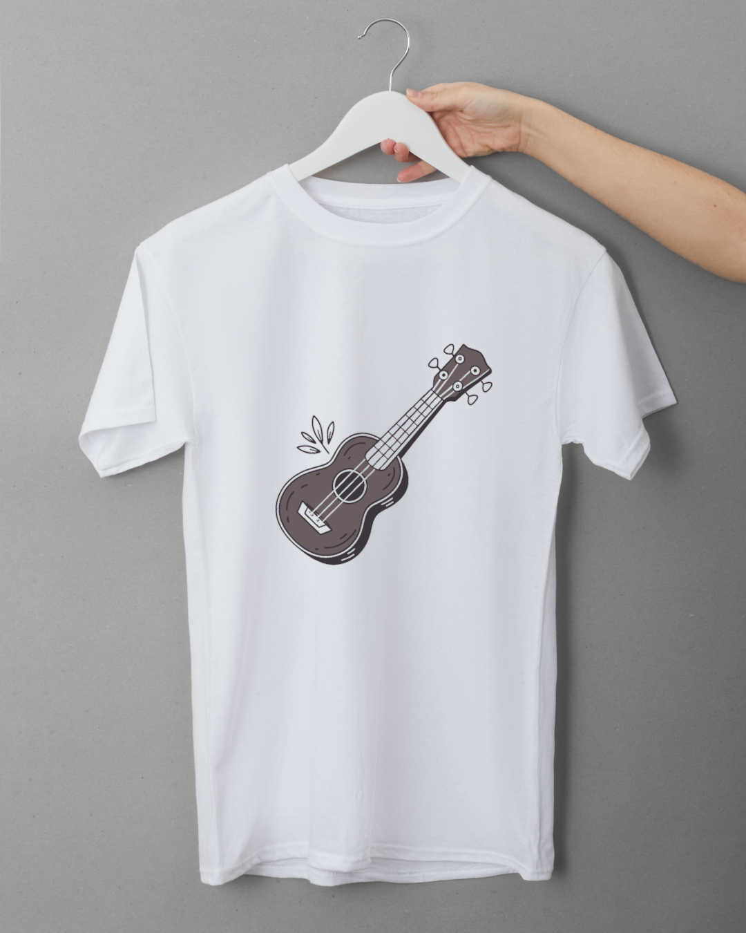 T-shirt avec ukulélé minimaliste décoratif dans un style musical élégant