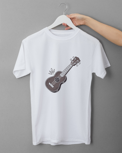 T-shirt avec ukulélé minimaliste décoratif dans un style musical élégant