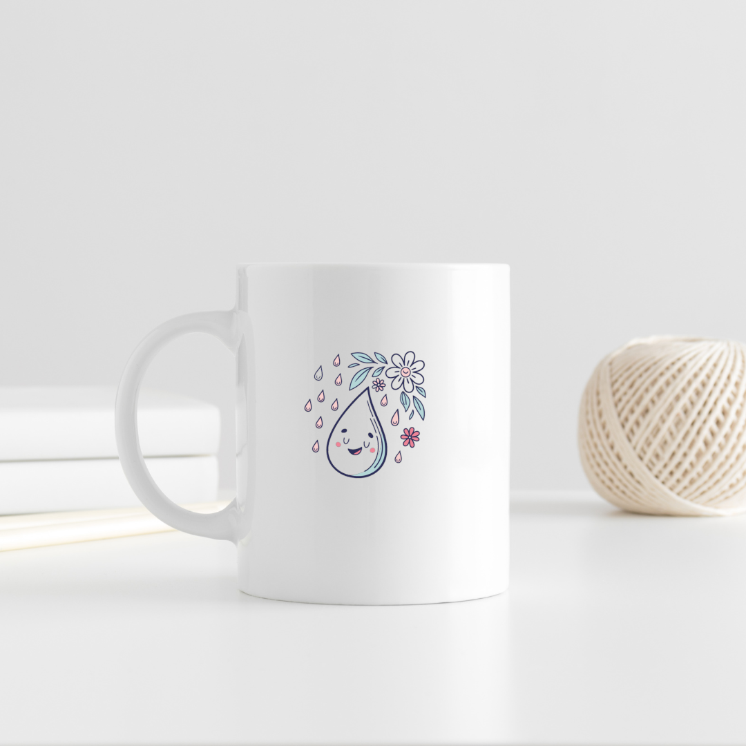 Mug avec une goutte joyeuse pastel sous la pluie, ambiance printemps en fleurs