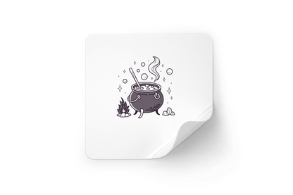 Sticker décoratif sur fond mystique avec un chaudron magique bouillonnant