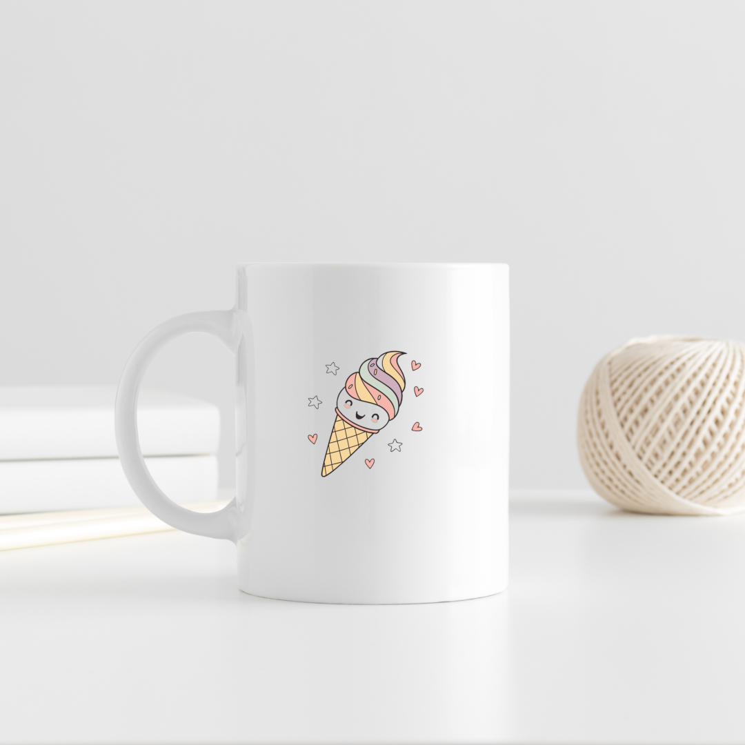 Mug décoré d'un cône de glace kawaii, parfait pour une touche estivale amusante