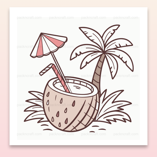 Illustration de coco tropical relax avec un parasol, pour projets DIY et déco.