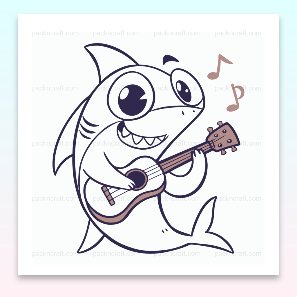 Illustration SVG d'un requin joyeux jouant de la guitare, thèmes DIY et marin