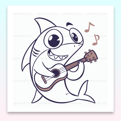 Illustration SVG d'un requin joyeux jouant de la guitare, thèmes DIY et marin