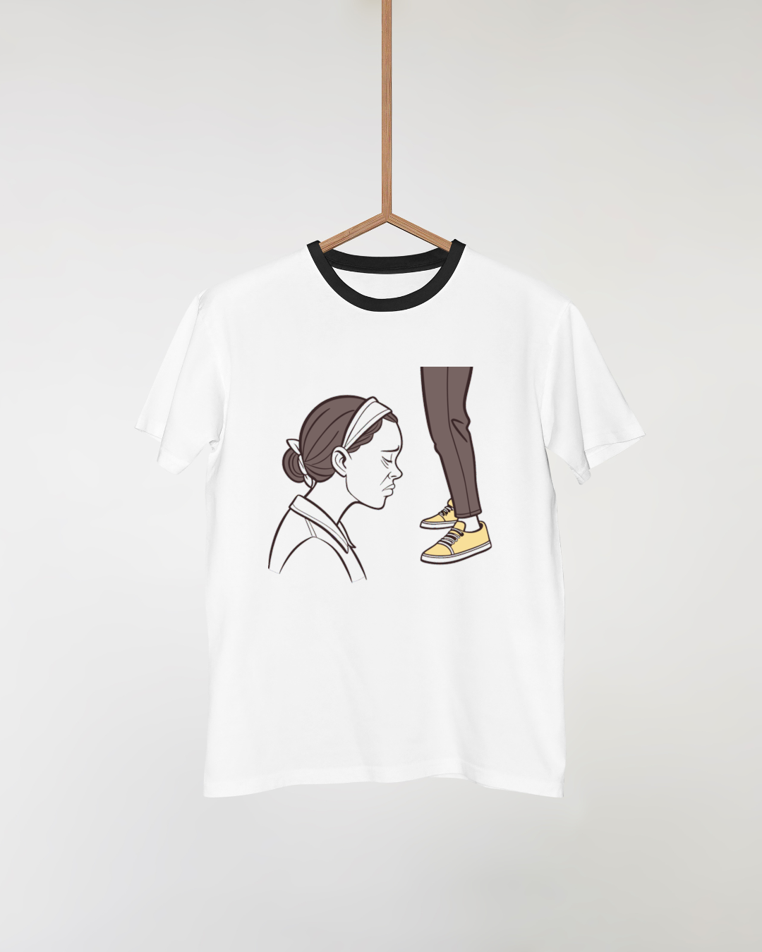 T-shirt avec icône numérique d'une femme pensive en gris style introspectif
