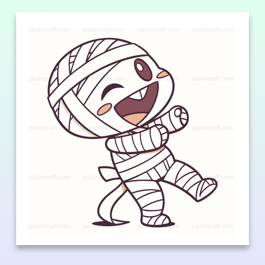 Illustration kawaii de momie joyeuse en style cartoon pour Halloween et décorations