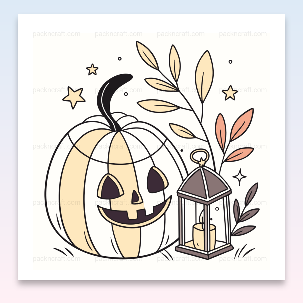 Illustration de citrouille souriante avec lanterne, style cartoon, pour déco Halloween DIY