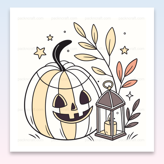 Illustration de citrouille souriante avec lanterne, style cartoon, pour déco Halloween DIY