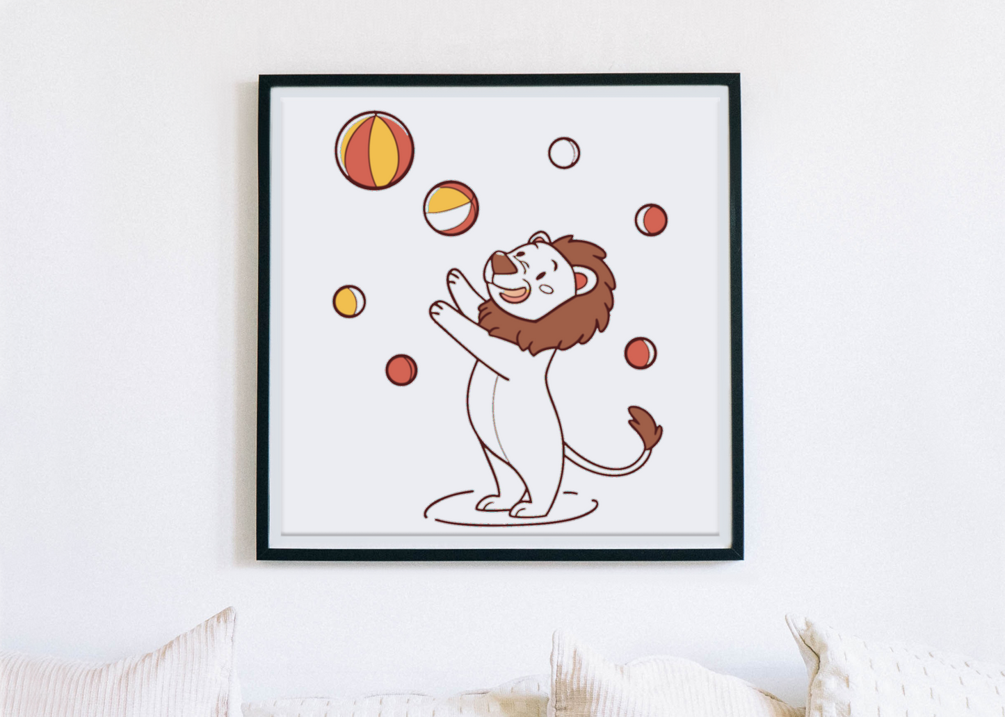 Cadre avec lion joyeux en style cirque vectoriel pour une déco amusante et vive