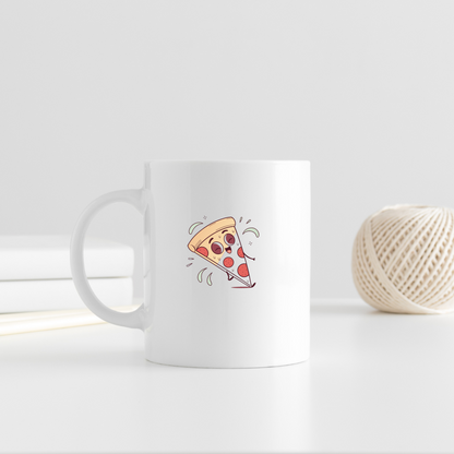 Mug avec part de pizza kawaii souriante décorant le thème alimentaire