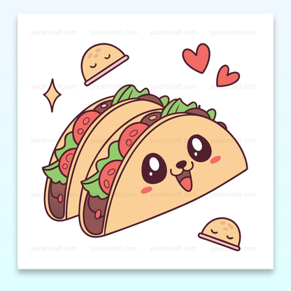 Illustration de tacos kawaii heureux, parfait pour stickers et papeterie.
