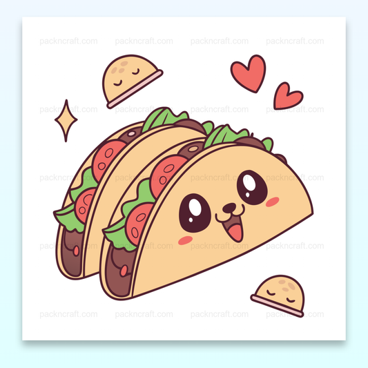 Illustration de tacos kawaii heureux, parfait pour stickers et papeterie.