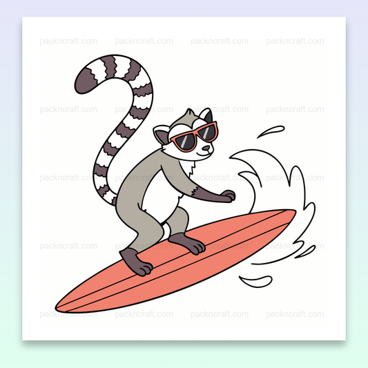 Lémurien surfeur heureux style cartoon pour projets DIY et décoration.