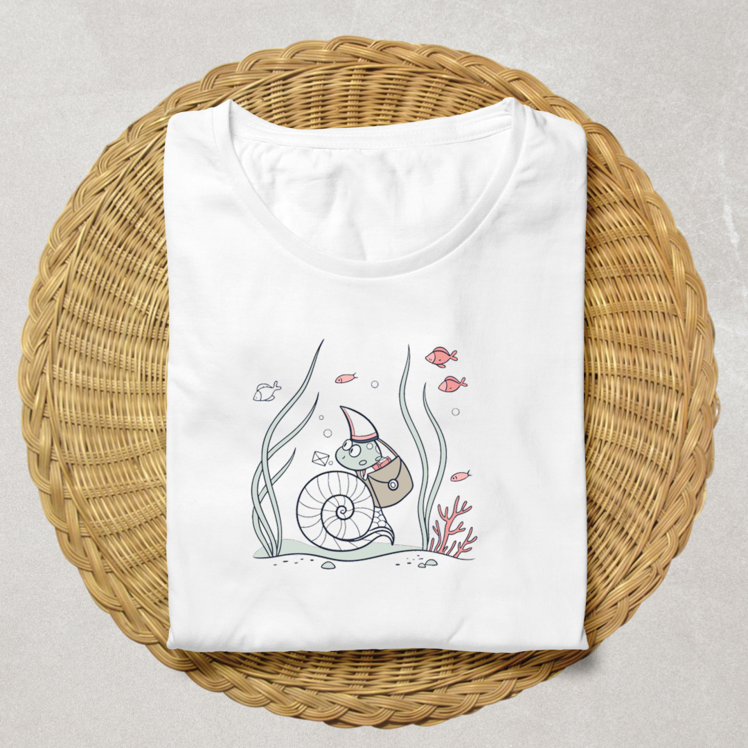 T-shirt aquatique pastel orné d'un escargot facteur joyeux
