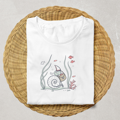 T-shirt aquatique pastel orné d'un escargot facteur joyeux