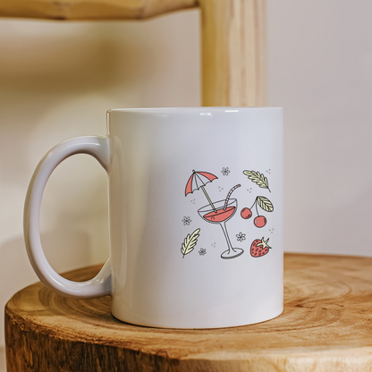 Mug décoratif avec motif cocktail joyeux pastel pour ambiance estivale ensoleillée