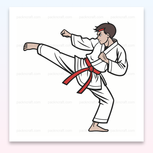 Illustration d'un karateka exécutant un coup de pied, idéale pour projets sportifs et éducatifs.