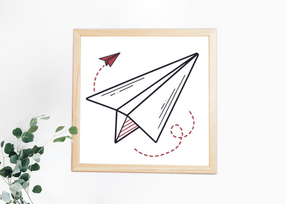 Cadre moderne affichant un avion en papier stylisé pour les amateurs d'aventure
