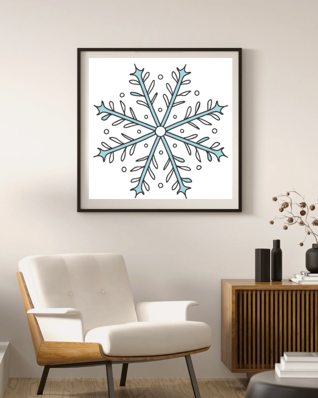Cadre artistique avec flocon de neige orné d'un design hivernal magique