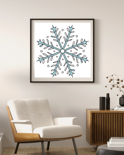 Cadre artistique avec flocon de neige orné d'un design hivernal magique