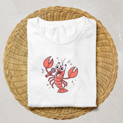 T-shirt en coton avec écrevisse chantante amusante en style vectoriel vibrant