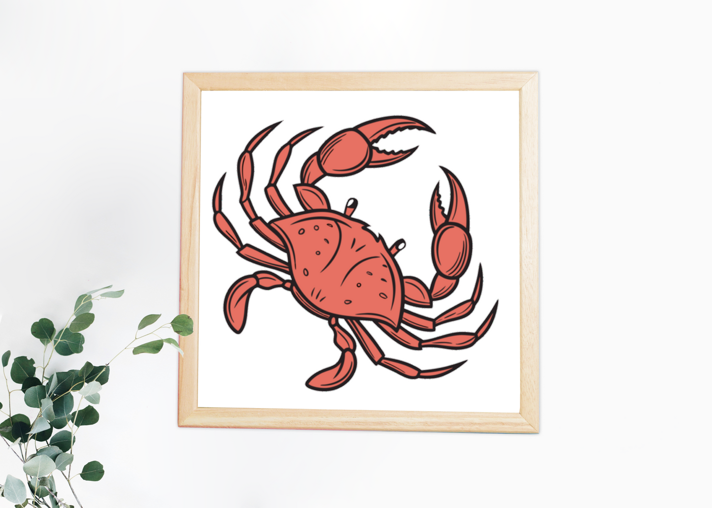 Cadre décoratif avec dessin stylisé d'un crabe curieux dans un thème marin