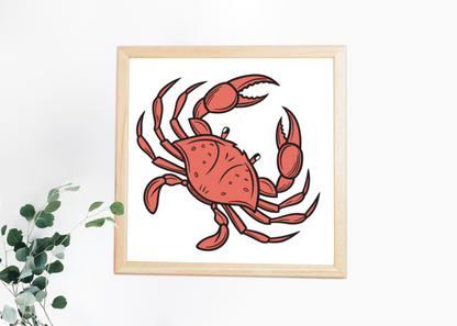 Cadre décoratif avec dessin stylisé d'un crabe curieux dans un thème marin