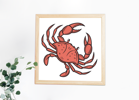 Cadre décoratif avec dessin stylisé d'un crabe curieux dans un thème marin