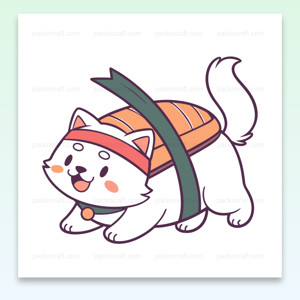 Chiot joyeux déguisé en sushi, illustration numérique kawaii pour DIY