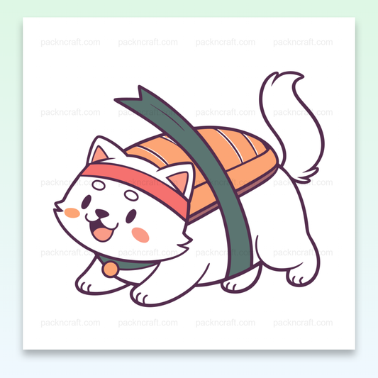 Chiot joyeux déguisé en sushi, illustration numérique kawaii pour DIY