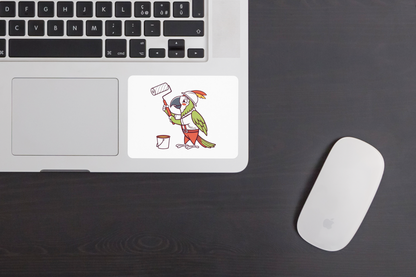 Sticker avec un perroquet peintre style cartoon pour un look DIY créatif